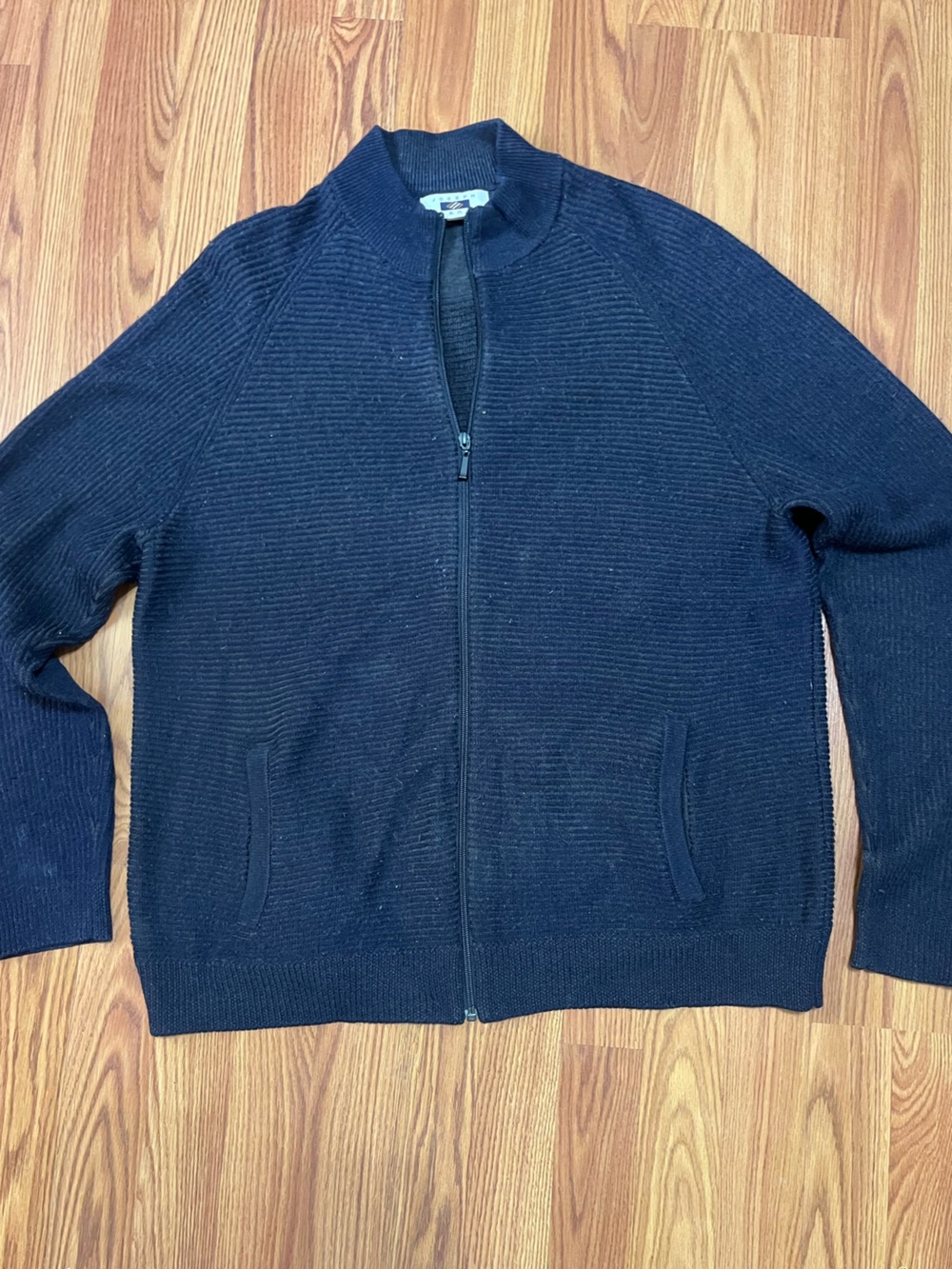 Joseph Abboud Men's Navy Merino Wool Blend Full Zip-Up Ribbed Knit Sweater XXL